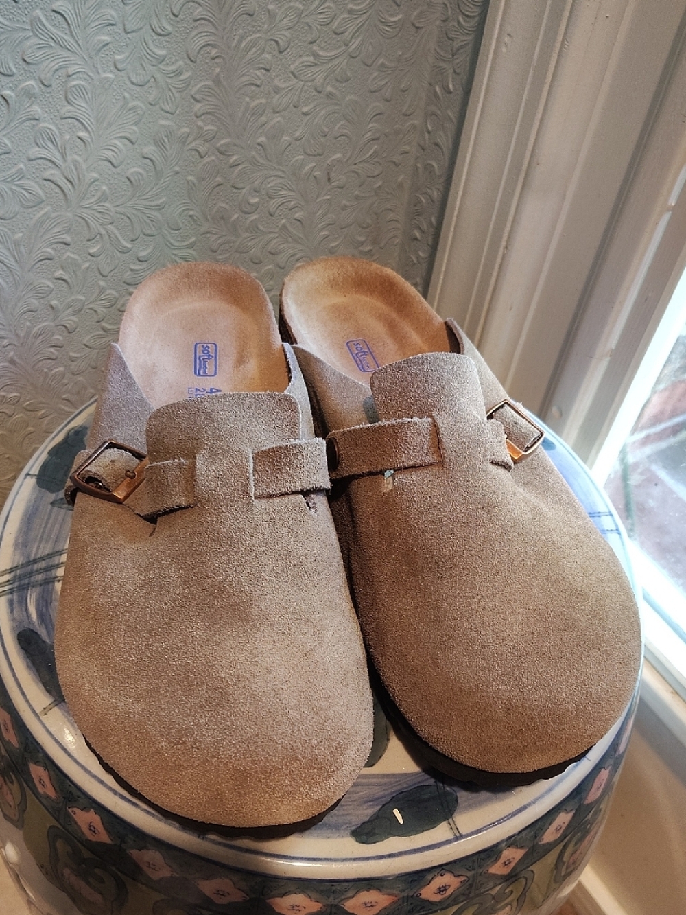 Birkenstock Taupe Suede Boston Clog NEW